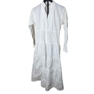 Dressed In White Cotton Eyelet Tiered Maxi Dress White Petite Small Boho Pockets